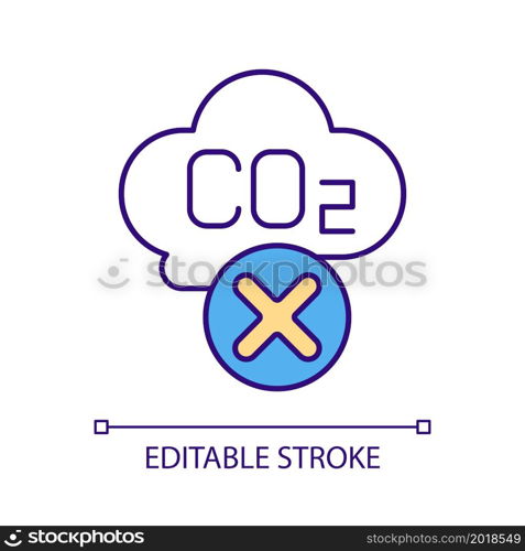 Reduce carbon emissions RGB color icon. Emitting greenhouse gases prevention. Avoiding carbon dioxide footprint. Isolated vector illustration. Simple filled line drawing. Editable stroke. Reduce carbon emissions RGB color icon