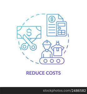 Reduce costs blue gradient icon. Production principle. Machine industry. Purpose of lean manufacturing abstract idea thin line illustration. Isolated outline drawing. Myriad Pro-Bold font used. Reduce costs blue gradient icon