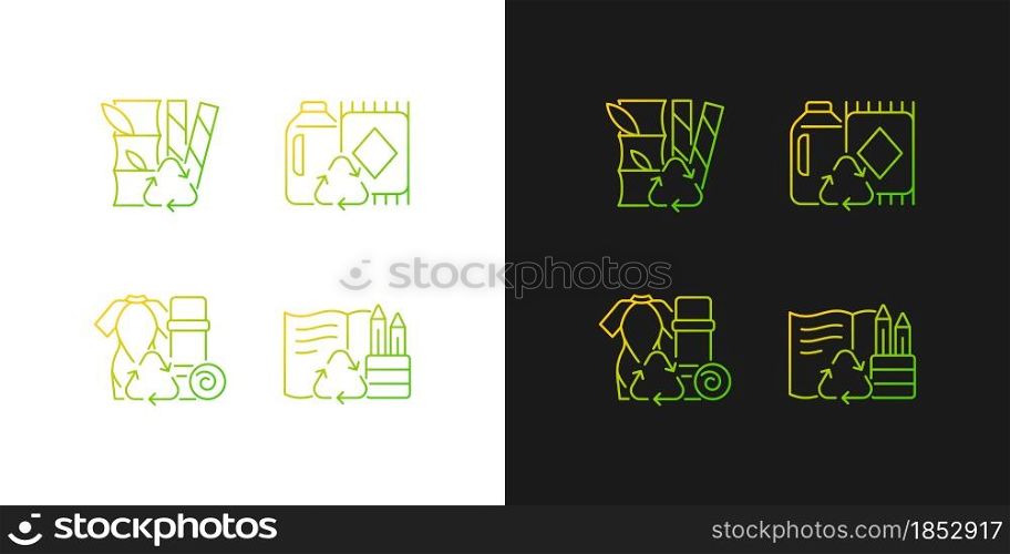 Reduce environmental pollution gradient icons set for dark and light mode. Compostable straws. Thin line contour symbols bundle. Isolated vector outline illustrations collection on black and white. Reduce environmental pollution gradient icons set for dark and light mode