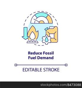 Reduce fossil fuel demand concept icon. Net zero. Carbon removal strategy abstract idea thin line illustration. Isolated outline drawing. Editable stroke. Arial, Myriad Pro-Bold fonts used. Reduce fossil fuel demand concept icon
