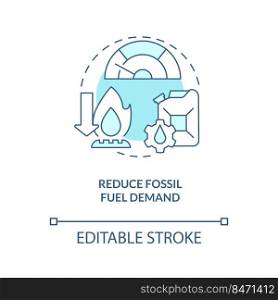 Reduce fossil fuel demand turquoise concept icon. Net zero. Carbon removal strategy abstract idea thin line illustration. Isolated outline drawing. Editable stroke. Arial, Myriad Pro-Bold fonts used. Reduce fossil fuel demand turquoise concept icon