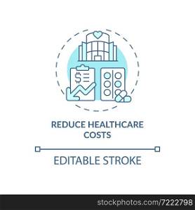 Reduce healthcare costs blue concept icon. Annual checkup benefits abstract idea thin line illustration. Health care. Regular medical survey. Vector isolated outline color drawing. Editable stroke. Reduce healthcare costs blue concept icon