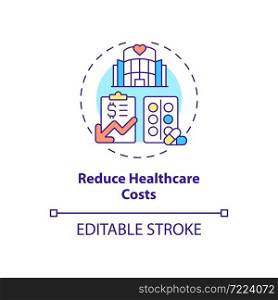 Reduce healthcare costs concept icon. Annual checkup benefits abstract idea thin line illustration. Health care. Regular medical survey. Vector isolated outline color drawing. Editable stroke. Reduce healthcare costs concept icon