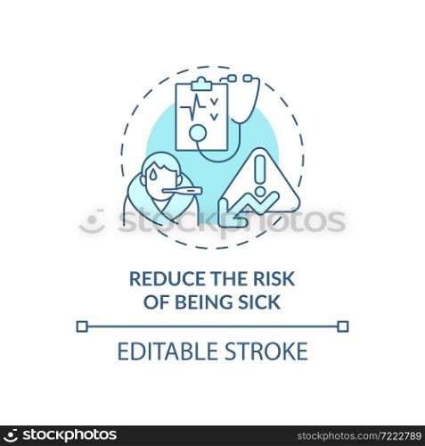 Reduce risk of being sick blue concept icon. Annual checkup abstract idea thin line illustration. Regular examination and testing. Healthcare. Vector isolated outline color drawing. Editable stroke. Reduce risk of being sick blue concept icon