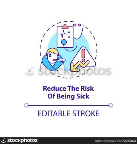 Reduce risk of being sick concept icon. Annual checkup abstract idea thin line illustration. Regular medical examination and testing. Healthcare. Vector isolated outline color drawing. Editable stroke. Reduce risk of being sick concept icon