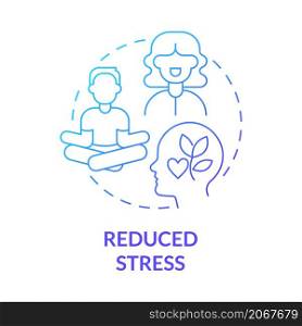 Reduce stress blue gradient concept icon. Mental exercises for wellbeing lifestyle abstract idea thin line illustration. Isolated outline drawing. Roboto-Medium, Myriad Pro-Bold fonts used. Reduce stress blue gradient concept icon
