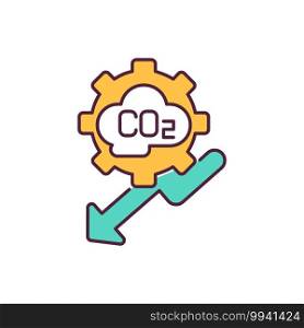 Reduced CO2 emissions orange RGB color icon. Harmful emissions into atmosphere. Industrial energy production. Fossil fuels. Climate change. Global warming. Isolated vector illustration. Reduced CO2 emissions orange RGB color icon