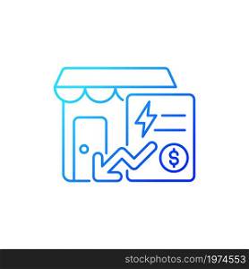 Reduced communal payments gradient linear vector icon. Utility payment for small business. Utility service fee. Thin line color symbol. Modern style pictogram. Vector isolated outline drawing. Reduced communal payments gradient linear vector icon