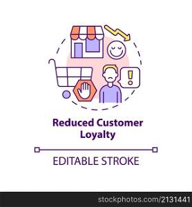 Reduced customer loyalty concept icon. Dynamic pricing weakness abstract idea thin line illustration. Isolated outline drawing. Editable stroke. Roboto-Medium, Myriad Pro-Bold fonts used. Reduced customer loyalty concept icon