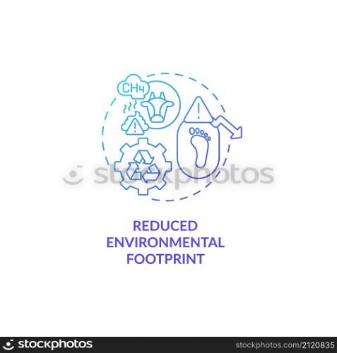 Reduced environmental footprint blue gradient concept icon. Lowering greenhouse gas emissions abstract idea thin line illustration. Isolated outline drawing. Roboto-Medium, Myriad Pro-Bold fonts used. Reduced environmental footprint blue gradient concept icon