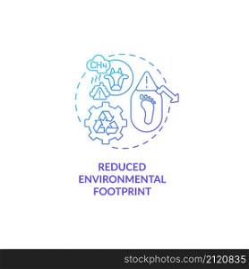 Reduced environmental footprint blue gradient concept icon. Lowering greenhouse gas emissions abstract idea thin line illustration. Isolated outline drawing. Roboto-Medium, Myriad Pro-Bold fonts used. Reduced environmental footprint blue gradient concept icon