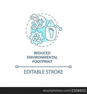 Reduced environmental footprint turquoise concept icon. Farming practices abstract idea thin line illustration. Isolated outline drawing. Editable stroke. Roboto-Medium, Myriad Pro-Bold fonts used. Reduced environmental footprint turquoise concept icon