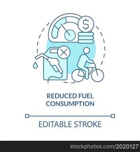 Reduced fuel consumption blue concept icon. Bike sharing benefit abstract idea thin line illustration. Eco-friendly transportation. Vector isolated outline color drawing. Editable stroke. Reduced fuel consumption blue concept icon