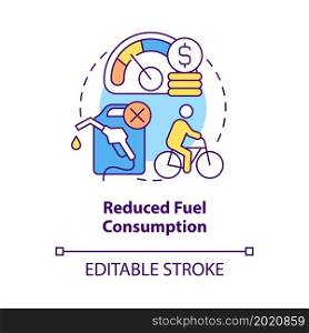 Reduced fuel consumption concept icon. Bike sharing benefit abstract idea thin line illustration. Promoting cycling. Minimal fossil fuels usage. Vector isolated outline color drawing. Editable stroke. Reduced fuel consumption concept icon