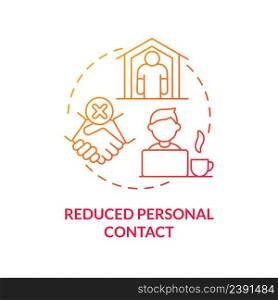 Reduced personal contact red gradient concept icon. Communication lack. Disadvantage of online collaboration abstract idea thin line illustration. Isolated outline drawing. Myriad Pro-Bold font used. Reduced personal contact red gradient concept icon