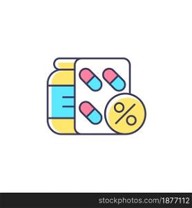 Reduced prescription drug cost RGB color icon. Providing health benefits to employees. Saving workers money. Increasing employee satisfaction. Isolated vector illustration. Simple filled line drawing. Reduced prescription drug cost RGB color icon