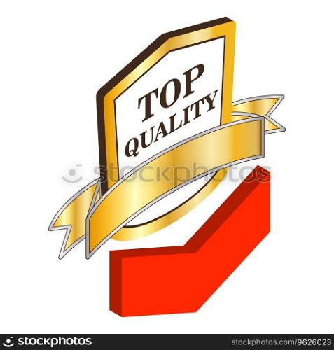 Reduced quality icon isometric vector. Gold top quality sign and red down arrow. Decrease, reduction. Reduced quality icon isometric vector. Gold top quality sign and red down arrow