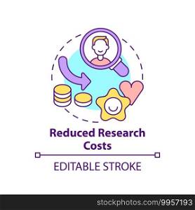 Reduced research costs concept icon. Open innovation benefit idea thin line illustration. Product development process. Profit increasing. Vector isolated outline RGB color drawing. Editable stroke. Reduced research costs concept icon