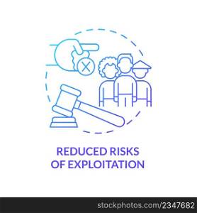 Reduced risks of exploitation blue gradient concept icon. Positive impact of legalizing immigrants abstract idea thin line illustration. Isolated outline drawing. Myriad Pro-Bold font used. Reduced risks of exploitation blue gradient concept icon