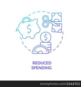 Reduced spending blue gradient concept icon. Decreasing expenditures. Balanced budget requirement abstract idea thin line illustration. Isolated outline drawing. Myriad Pro-Bold font used. Reduced spending blue gradient concept icon