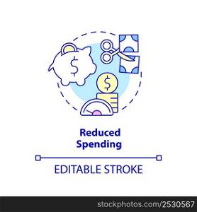Reduced spending concept icon. Decreasing expenditures. Balanced budget requirement abstract idea thin line illustration. Isolated outline drawing. Editable stroke. Arial, Myriad Pro-Bold fonts used. Reduced spending concept icon