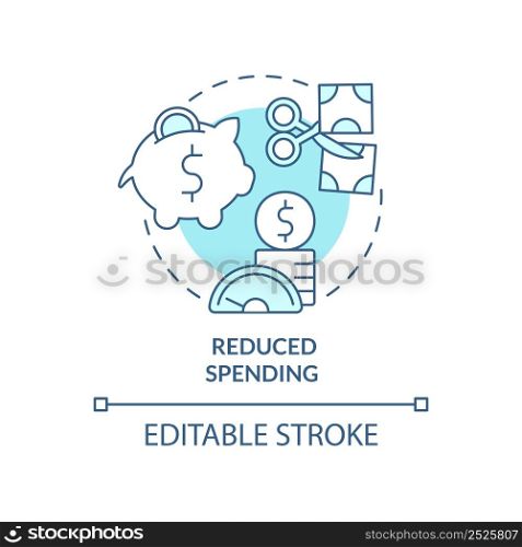 Reduced spending turquoise concept icon. Balanced budget requirement abstract idea thin line illustration. Isolated outline drawing. Editable stroke. Arial, Myriad Pro-Bold fonts used. Reduced spending turquoise concept icon