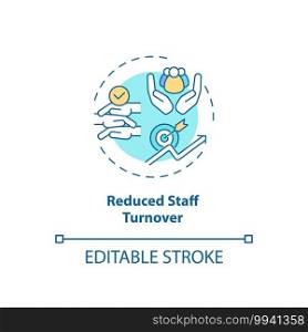 Reduced staff turnover concept icon. Staff training idea thin line illustration. Building employee engagement. Positive working atmosphere. Vector isolated outline RGB color drawing. Editable stroke. Reduced staff turnover concept icon