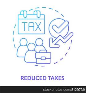 Reduced taxes blue gradient concept icon. Cooperative society benefit abstract idea thin line illustration. Taxation absence. Income protection. Isolated outline drawing. Myriad Pro-Bold font used. Reduced taxes blue gradient concept icon