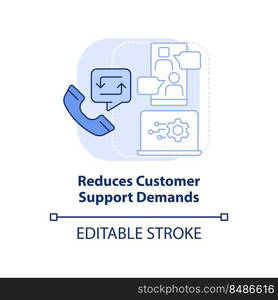 Reduces customer support demand light blue concept icon. Client engagement platform abstract idea thin line illustration. Isolated outline drawing. Editable stroke. Arial, Myriad Pro-Bold fonts used. Reduces customer support demand light blue concept icon