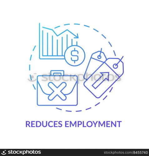 Reduces employment blue gradient concept icon. Economic correlation. Negative effect of inflation abstract idea thin line illustration. Isolated outline drawing. Myriad Pro-Bold font used. Reduces employment blue gradient concept icon