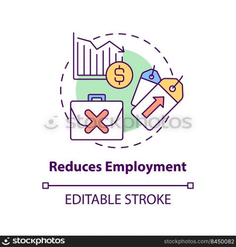 Reduces employment concept icon. Economic correlation. Effect of inflation abstract idea thin line illustration. Isolated outline drawing. Editable stroke. Arial, Myriad Pro-Bold fonts used. Reduces employment concept icon