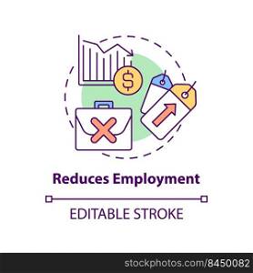 Reduces employment concept icon. Economic correlation. Effect of inflation abstract idea thin line illustration. Isolated outline drawing. Editable stroke. Arial, Myriad Pro-Bold fonts used. Reduces employment concept icon