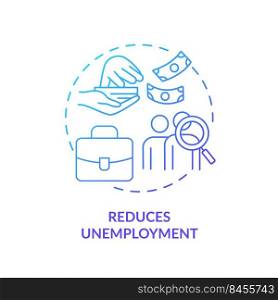 Reduces unemployment blue gradient concept icon. Economic correlation. Effect of inflation abstract idea thin line illustration. Isolated outline drawing. Myriad Pro-Bold font used. Reduces unemployment blue gradient concept icon