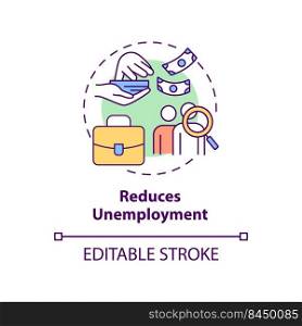 Reduces unemployment concept icon. Economic correlation. Effect of inflation abstract idea thin line illustration. Isolated outline drawing. Editable stroke. Arial, Myriad Pro-Bold fonts used. Reduces unemployment concept icon
