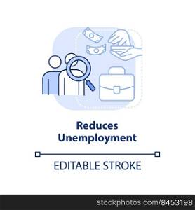 Reduces unemployment light blue concept icon. Economic correlation. Inflation effect abstract idea thin line illustration. Isolated outline drawing. Editable stroke. Arial, Myriad Pro-Bold fonts used. Reduces unemployment light blue concept icon