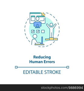 Reducing human errors concept icon. Ergonomic design benefit idea thin line illustration. Achievable targets and deadlines. Vector isolated outline RGB color drawing. Editable stroke. Reducing human errors concept icon