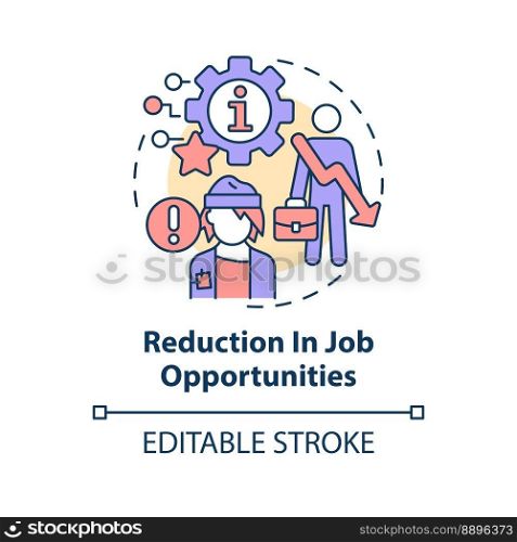 Reduction in job opportunities concept icon. ICT in business disadvantage abstract idea thin line illustration. Isolated outline drawing. Editable stroke. Arial, Myriad Pro-Bold fonts used. Reduction in job opportunities concept icon