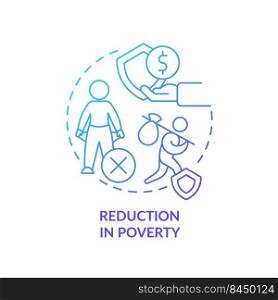 Reduction in poverty blue gradient concept icon. Social program. Solution to overpopulation abstract idea thin line illustration. Isolated outline drawing. Myriad Pro-Bold fonts used. Reduction in poverty blue gradient concept icon
