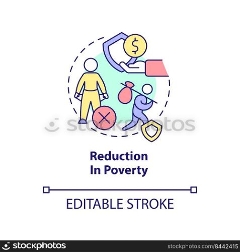 Reduction in poverty concept icon. Social program. Solution to overpopulation abstract idea thin line illustration. Isolated outline drawing. Editable stroke. Arial, Myriad Pro-Bold fonts used. Reduction in poverty concept icon