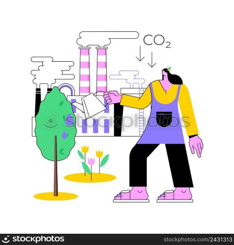 Reduction of gas emissions abstract concept vector illustration. Co2 reduction program, zero carbon footprint, reduce greenhouse gas, international measures, industrial emission abstract metaphor.. Reduction of gas emissions abstract concept vector illustration.