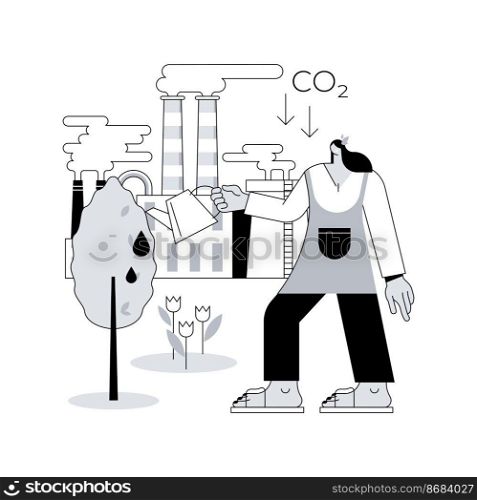 Reduction of gas emissions abstract concept vector illustration. Co2 reduction program, zero carbon footprint, reduce greenhouse gas, international measures, industrial emission abstract metaphor.. Reduction of gas emissions abstract concept vector illustration.