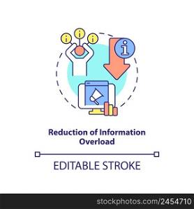 Reduction of information overload concept icon. Role of information industry abstract idea thin line illustration. Isolated outline drawing. Editable stroke. Arial, Myriad Pro-Bold fonts used. Reduction of information overload concept icon