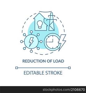 Reduction of load turquoise concept icon. Smart grid applications abstract idea thin line illustration. Isolated outline drawing. Editable stroke. Roboto-Medium, Myriad Pro-Bold fonts used. Reduction of load turquoise concept icon