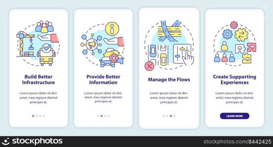 Reduction of overcrowding onboarding mobile app screen. Organization walkthrough 4 steps editable graphic instructions with linear concepts. UI, UX, GUI template. Myriad Pro-Bold, Regular fonts used. Reduction of overcrowding onboarding mobile app screen