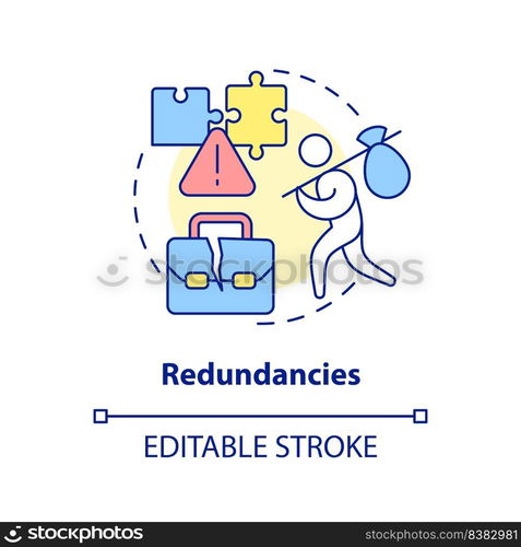 Redundancies concept icon. Unemployment. Disadvantage of business consolidation abstract idea thin line illustration. Isolated outline drawing. Editable stroke. Arial, Myriad Pro-Bold fonts used. Redundancies concept icon