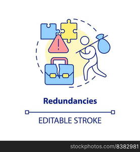 Redundancies concept icon. Unemployment. Disadvantage of business consolidation abstract idea thin line illustration. Isolated outline drawing. Editable stroke. Arial, Myriad Pro-Bold fonts used. Redundancies concept icon