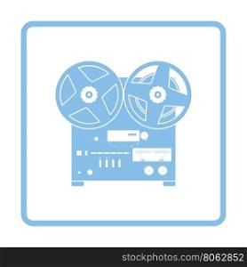 Reel tape recorder icon. Blue frame design. Vector illustration.