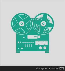 Reel tape recorder icon. Gray background with green. Vector illustration.