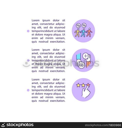Refer a friend, shares and likes concept line icons with text. PPT page vector template with copy space. Brochure, magazine, newsletter design element. Referral marketing linear illustrations on white. Refer a friend, shares and likes concept line icons with text