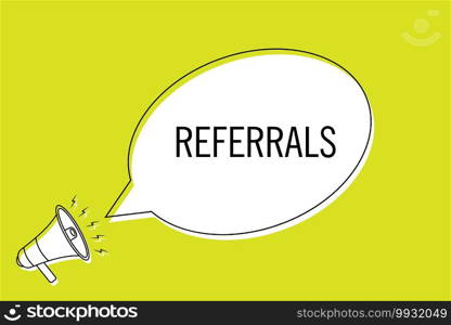 referrals speech bubble in cartoon style. Male with megaphone. speech bubble in cartoon style.